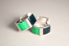 Strieborné náušnice s farebným smaltom a zirkónmi, rhodium, zacvakávacie zapínanie,8,08 g, 925/1000