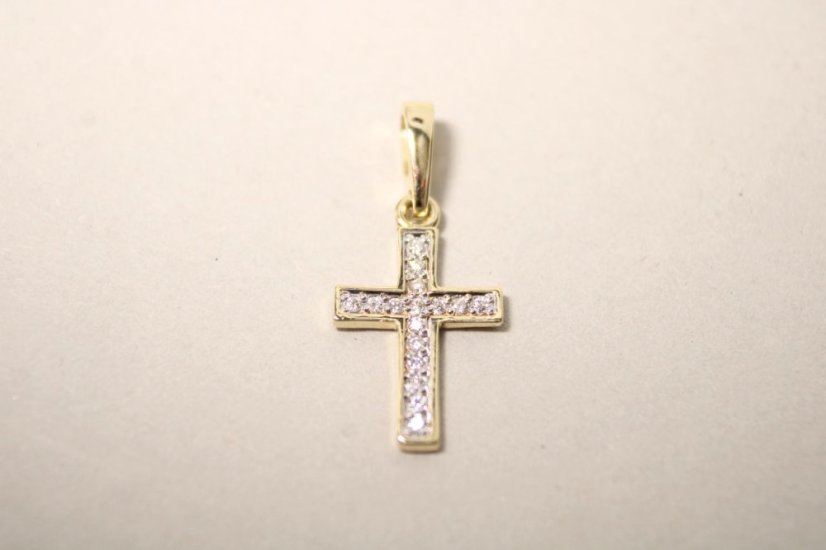 Zlatý prívesok krížik s diamantmi 0,08 ct H/Si2, žlté zlato, 0,73 g, 14 karátov 585/1000