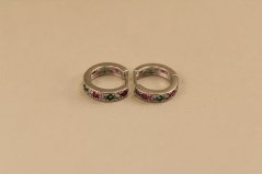 Náušnice- kruhy- farebné zirkóny- kĺb- rhódiované striebro- 925/1000