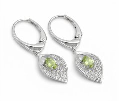 Náušnice- zelený Olivín- číre zirkóny- rhódiované striebro
