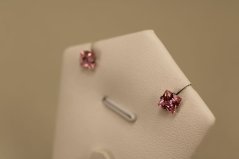 Náušnice - rúžový zirkón - puzetky - chirurgická oceľ - 316/L