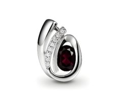 Prívesok -červený granát- číre zirkóny-rhodium-striebro