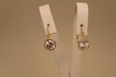 Náušnice - číre zirkóny - patent - žlté zlato - 14K
