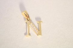 Prívesok- písmeno N -číre zirkóny- žlté zlato-14 karátov