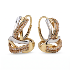 Náušnice-číre zirkóny- patent-viacfarebné zlato-14k