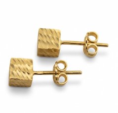 Náušnice kocka - Zárez - Puzetka - Žlté zlato - 14k