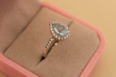 Strieborný prsteň slza - Modrý zirkón - 925 - rhodium