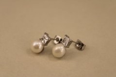 Náušnice- perla- číry zirkón- puzetky- chirurgická oceľ- 316/L