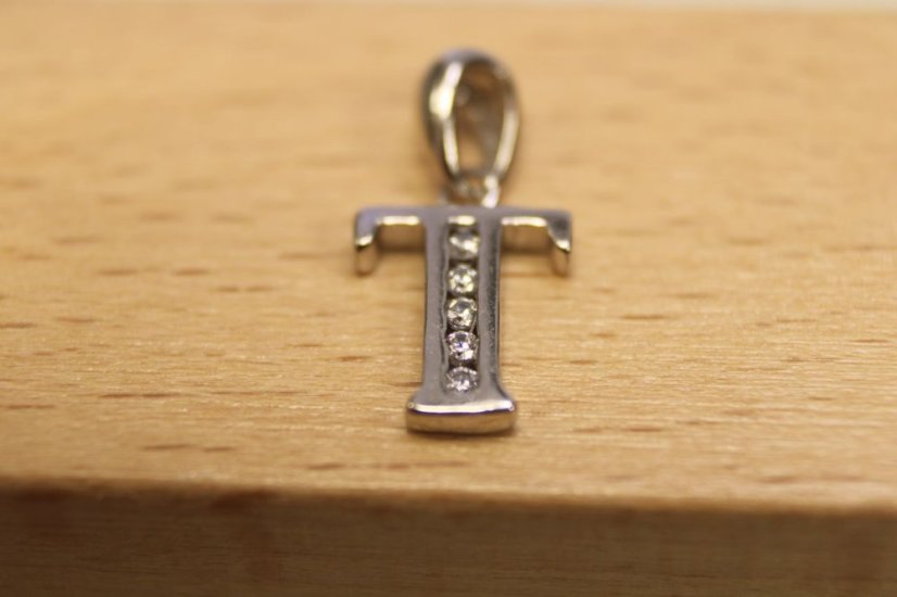 Prívesok-písmeno T- číre zirkóny-striebro-rhodium