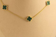 Celebritka - ďatelinka - zelený malachit - pozlátené striebro