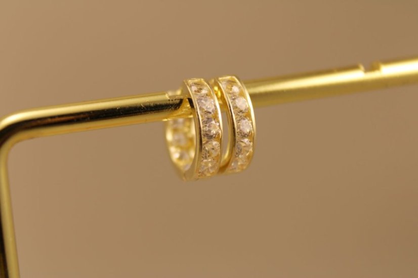 Zlaté  náušnice, žlté zlato, kruhy, číre zirkóny, 1,31g 14k 585/1000