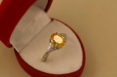 Prsteň - žltý zirkón - rhodium - striebro