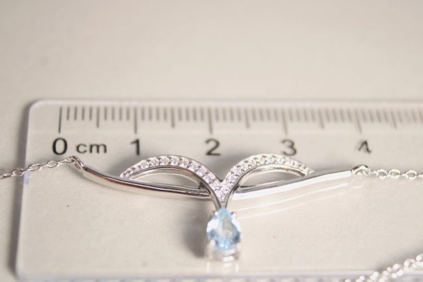 Strieborná celebritka s modrým Topásom a čírymi zirkónmi, rhodium, 44-47 cm, 3,33 g, 925/1000