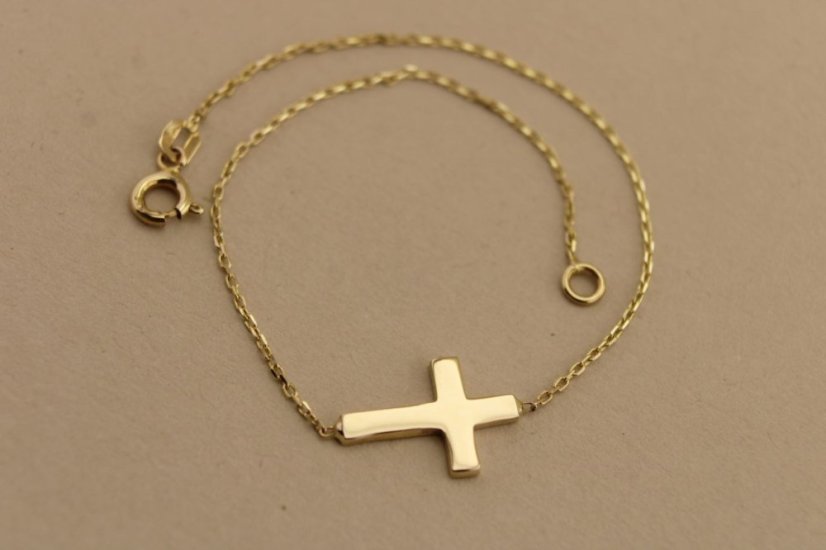 Zlatý náramok - Hladký krížik - 14k - Žlté zlato