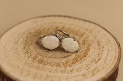 Náušnice - biely opál - zirkóny - patent - rhodium - striebro