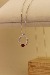 Zlatá celebritka - Zirkonový kruh s červeným zirkónom - Biele zlato -14k
