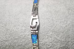 Strieborný polopevný náramok grecky vzor s modrým opálom, rhodium, 18 cm, 10,94 g, 925/1000