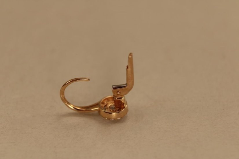 Náušnice- okrúhly tvar- číre zirkóny- patent-rúžové zlato- 14 karátov