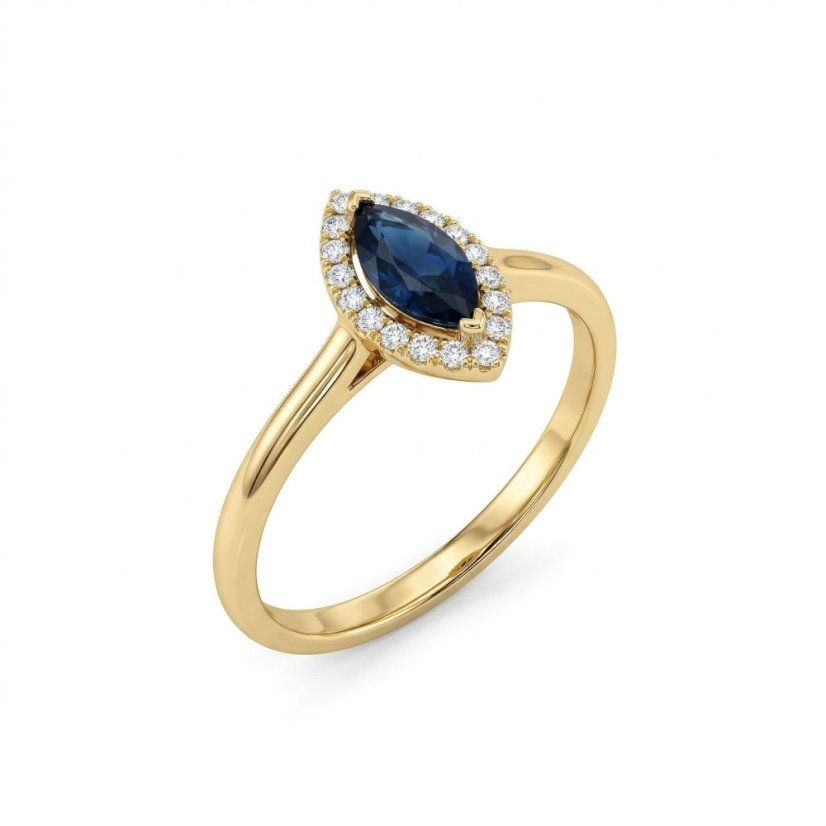 Prsteň - Zafír - brilianty 0,07 ct - žlté zlato - 14 karátov