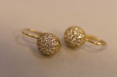 Naušnice-žlté zlato-číre kamienky-patent- 14 karátov
