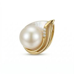 Prívesok- biela perla- diamanty- 0,015 ct- viacfarebné zlato- 14 karátov