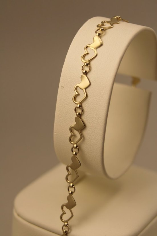 Zlatý náramok-Dámsky-srdiečka-žlté zlato-14 karátov