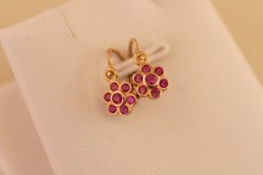 Zlaté náušnice - novorodenecké - Kvietok s ružovými zirkónmi - 14k - Rúžové zlato