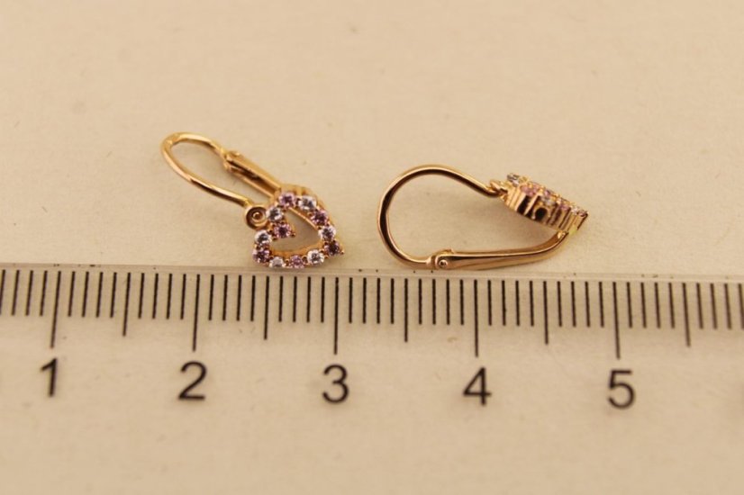 Zlaté náušnice - Novorodenecké - Zirkónové srdiečko - 14k - Ružové zlato