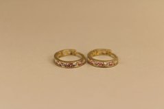 Náušnice - krúžky - číre/rúžové zirkóny - zacvakávacie - žlté zlato - 14K
