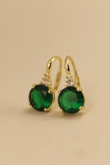 Náušnice- zelený kameň- zirkóny- patent- pozlátené striebro