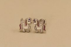 Náušnice- jednorožec- farebný smalt- puzetky- rhódiované striebro