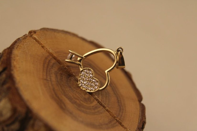 Prívesok- srdiečko- číre zirkóny- žlté zlato- 14 karátov