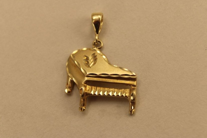 Prívesok-v tvare klavíra-lesklo-matný-žlté zlato-14 K