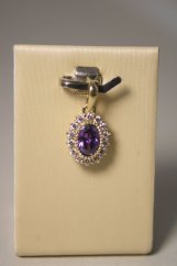 Prívesok-fialový-číre zirkóny-žlté zlato-14 karátov