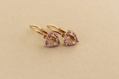 Zlaté náušnice - Novorodenecké - Zirkónové srdiečko - 14k - Ružové zlato