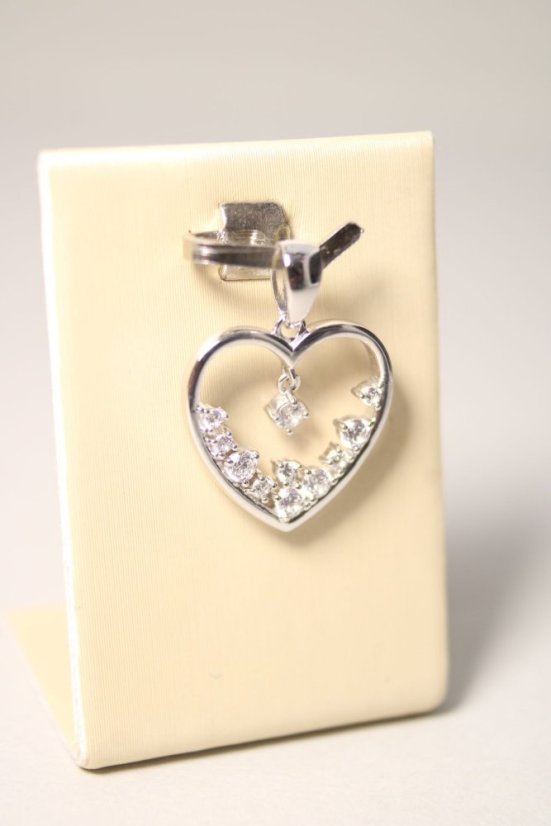 Strieborný prívesok Srdce s čírymi zirkónmi, rhodium, 1,27 g, 925/1000