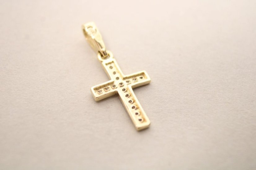 Zlatý prívesok krížik s diamantmi 0,08 ct H/Si2, žlté zlato, 0,73 g, 14 karátov 585/1000