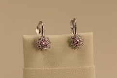 Náušnice-kvietky- farebné zirkóny- patent- biele zlato-14K