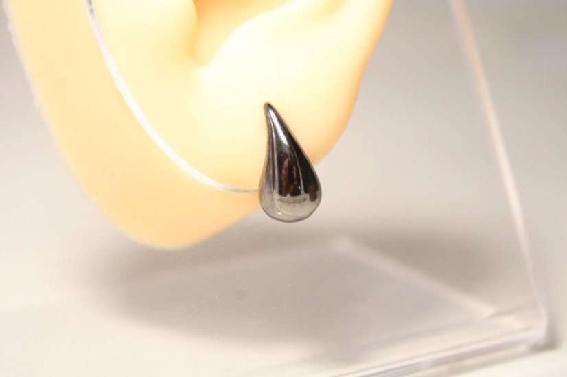 Strieborné čierne naušnice tvar slzy, napichovačky, 2,75g, rhodium, 925/1000