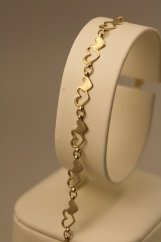 Zlatý náramok-Dámsky-srdiečka-žlté zlato-14 karátov