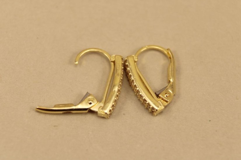 Zlaté náušnice, žlté zlato, klasický patent, číre zirkóny, 1,88g, 14k 585/1000