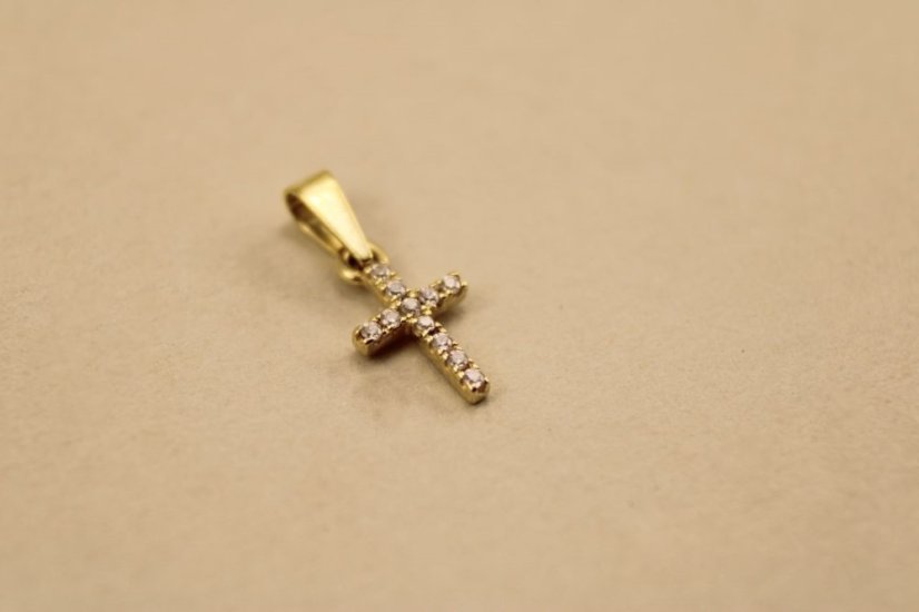 Zlatý prívesok-krížik-žlté zlato-číre zirkóny-14K