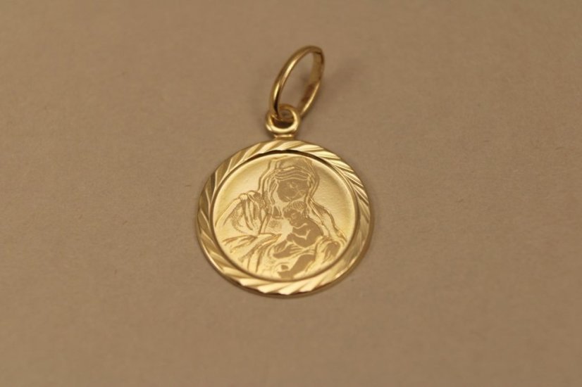 Zlatý prívesok, medailón Panny Márie s Ježišom, 0,86g 14k 585/1000