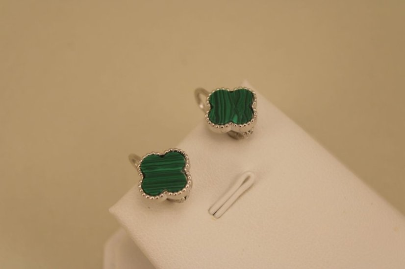Náušnice-ďatelinka-zelený malachit-patent-rhodium-striebro