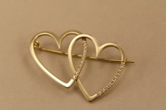 Zlatá brošňa srdcia, žlté zlato, číre zirkóny 3,86g 14k 585/1000