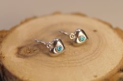 Detské náušnice -srdiečka-tyrkysové zirkóny-biele zlato- brizúrové zapínanie-14 karátov