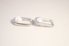 Strieborné oválne náušnice zirkónové s bielymi perlami, rhodium, kĺbové zapínanie, 2,50 g, 925/1000