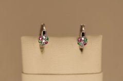 Náušnice -farebné zirkóny-zacvakávacie zapínanie-rhodium-striebro