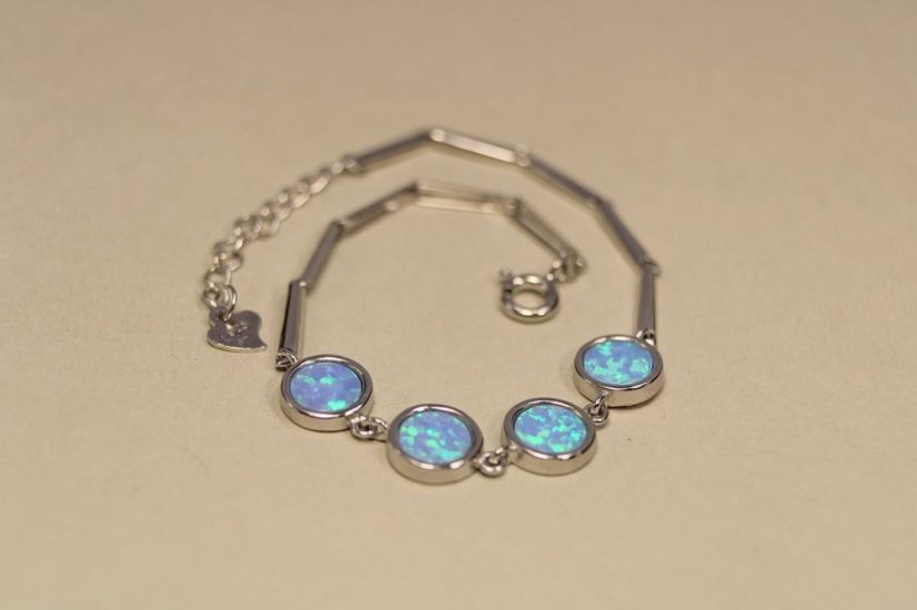 Náramok-modrý opál-rhodium-striebro