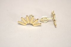 Náušnice-vejáre-žlté zlato-kamienky-šrúbky-14 karátov